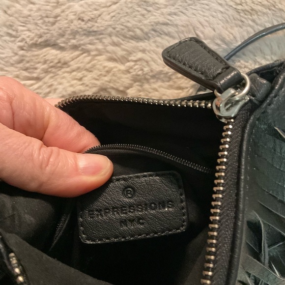 Expressions NYC Fringe Crossbody Black Chain Edge Vegan Black Western Concert - Picture 8 of 10